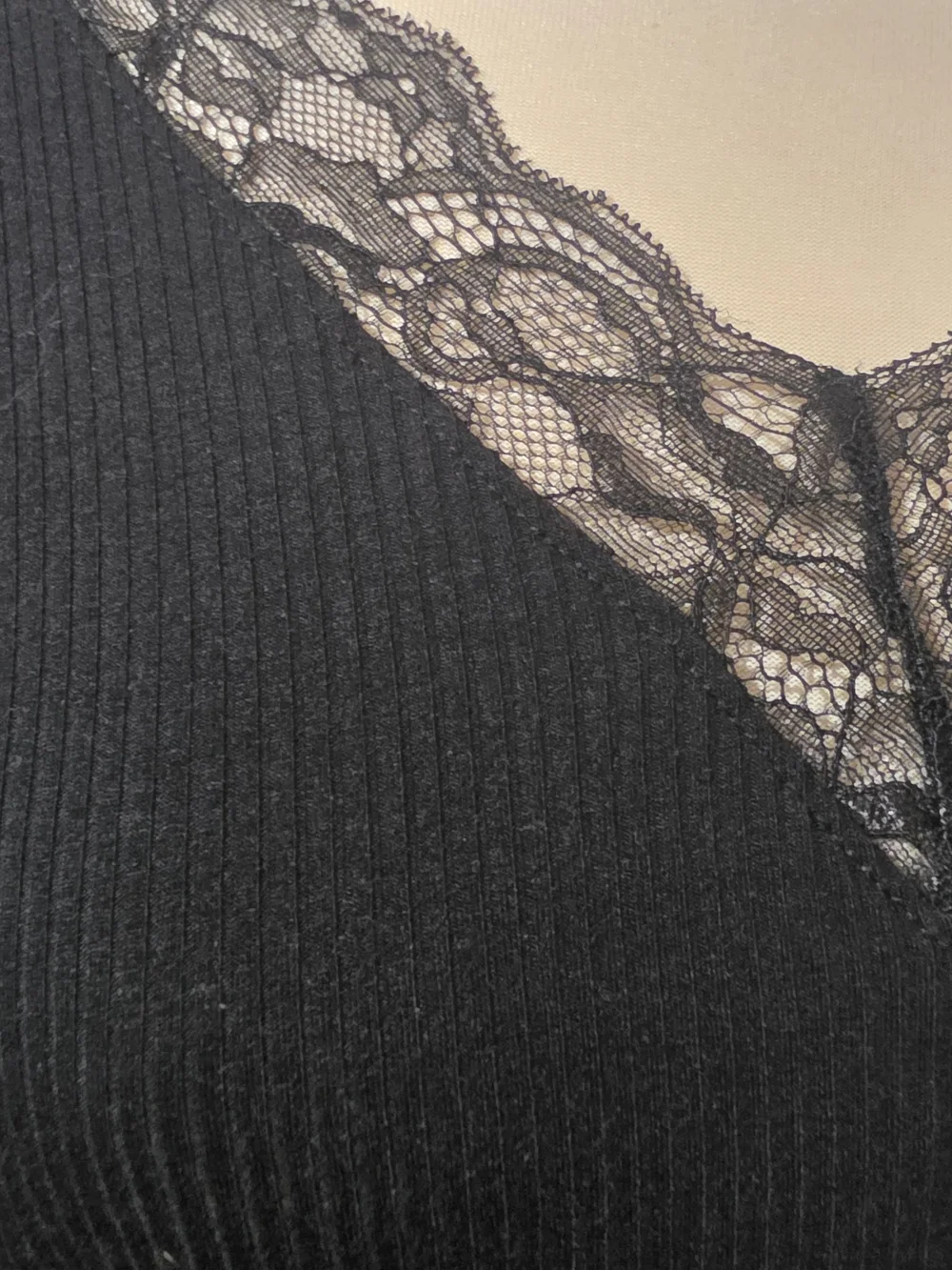torrid Black Lace-Trim V-Neck Ribbed Long Sleeve Top
